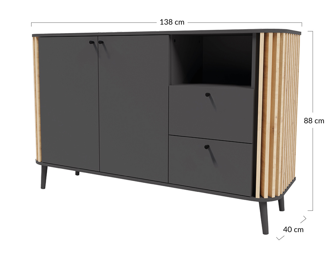 Buffet bas gris et bois 138 cm Camberwell