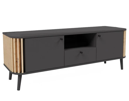 Meuble TV gris et bois 2 portes, 1 tiroir et 1 niche 138 cm Camberwell