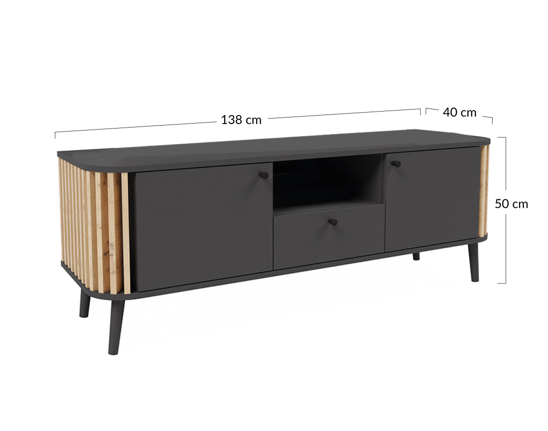 Meuble TV gris et bois 2 portes, 1 tiroir et 1 niche 138 cm Camberwell