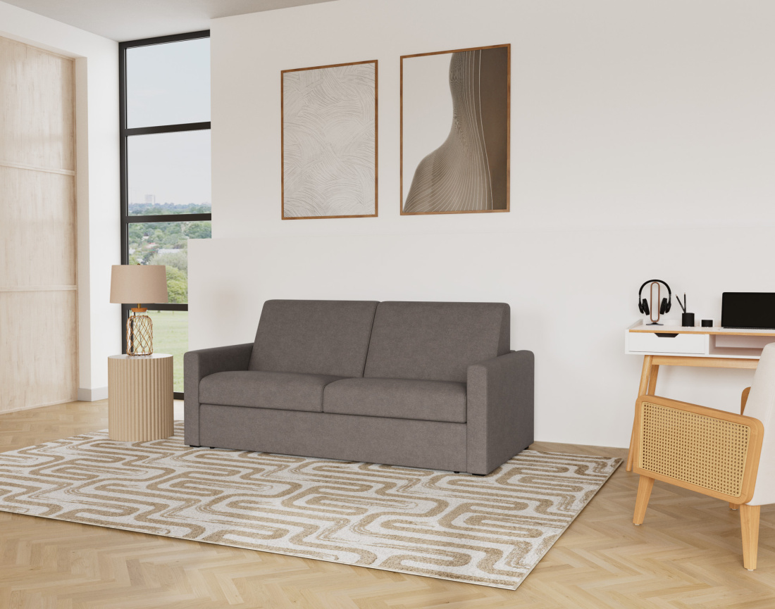 Canapé 3 places convertible couchage quotidien matelas 14 cm en tissu Julia