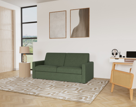Canapé 3 places convertible couchage quotidien matelas 18 cm en tissu Julia