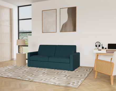 Canapé 3 places convertible couchage quotidien matelas 18 cm en tissu Julia
