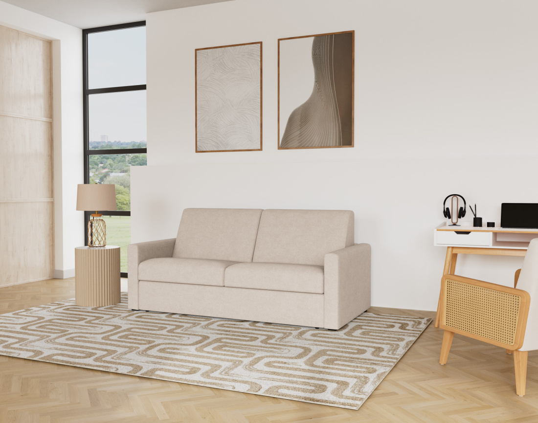 Canapé 3 places convertible couchage quotidien matelas 18 cm en tissu Julia