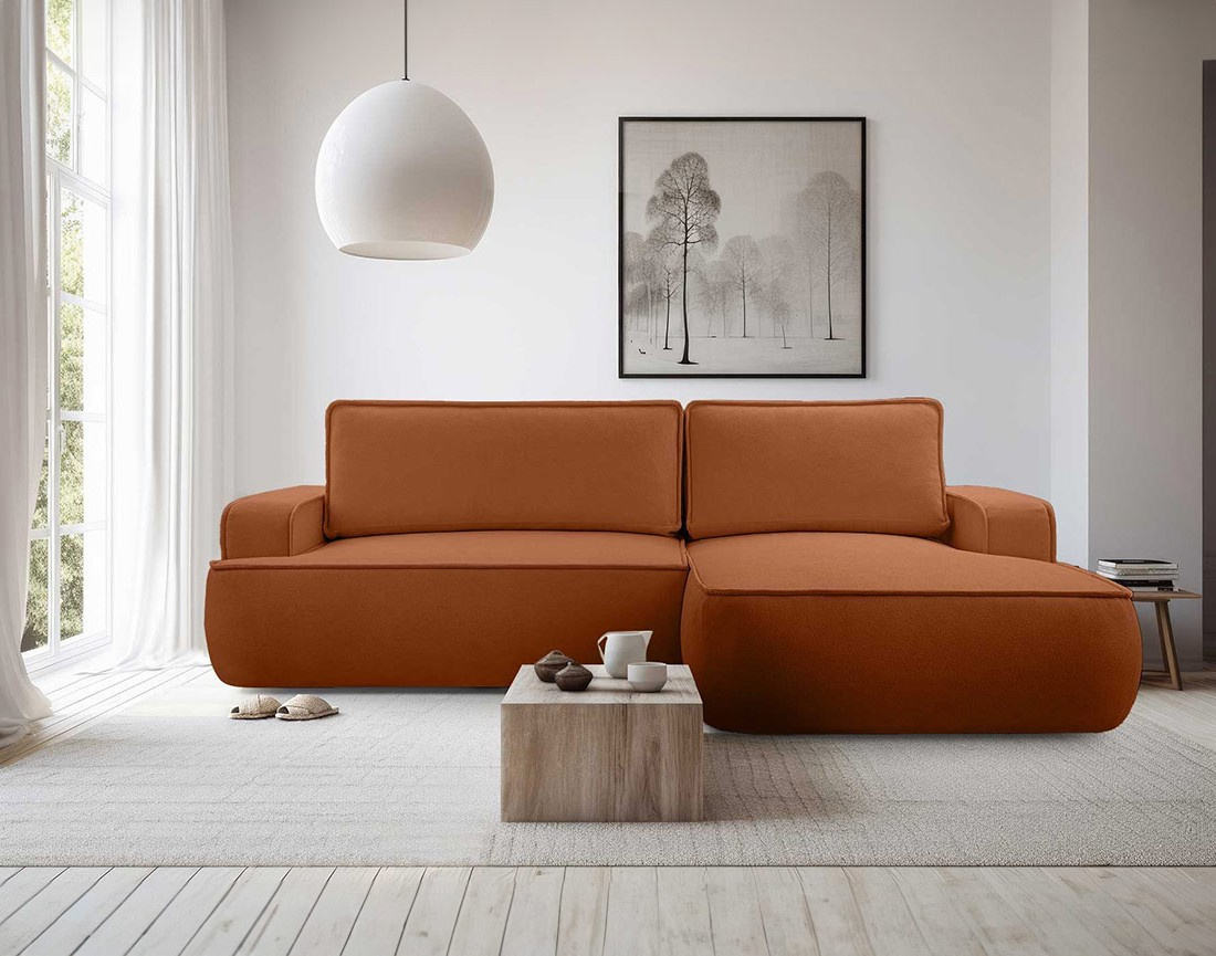 Canapé d'angle droit 4 places convertible en tissu texturé Nessino