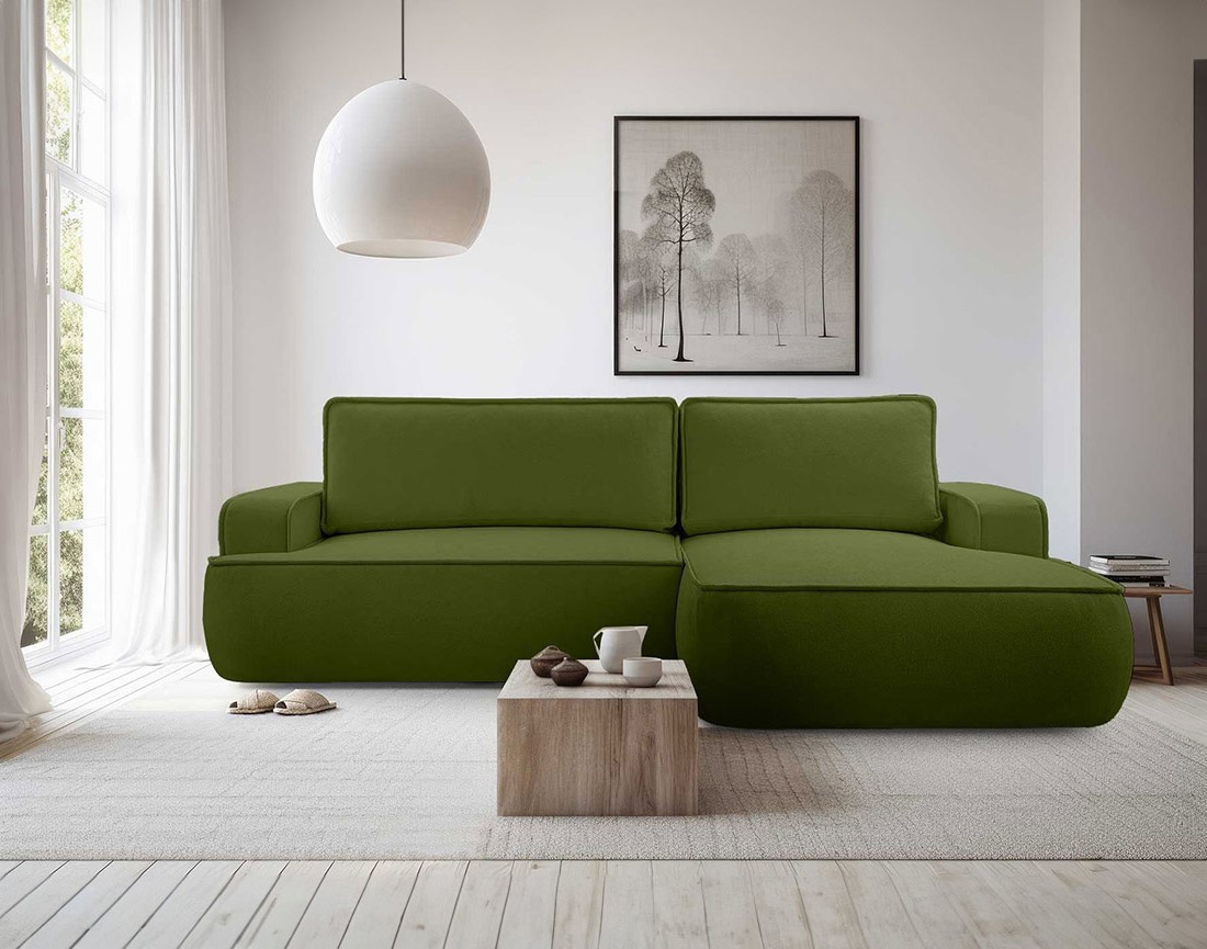 Canapé d'angle droit 4 places convertible en tissu texturé Nessino