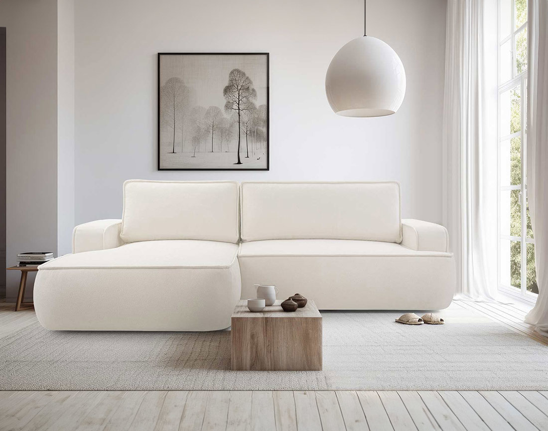 Canapé d'angle gauche 4 places convertible en tissu texturé Nessino Canapé d'angle gauche 4 places convertible en tissu texturé Nessino