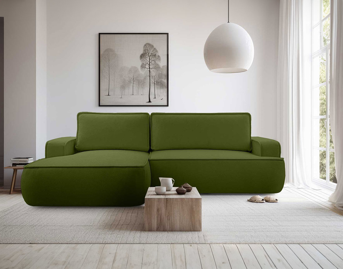 Canapé d'angle gauche 4 places convertible en tissu texturé Nessino