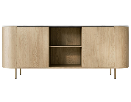 Buffet bas 184 cm 2 portes, 2 niches et 2 étagères plateau effet marbre Sansa