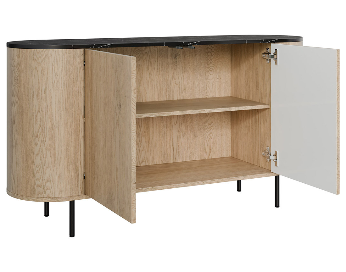 Buffet bas 139 cm 2 portes et 1 étagère plateau effet marbre Sansa