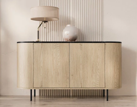 Buffet bas 139 cm 2 portes et 1 étagère plateau effet marbre Sansa