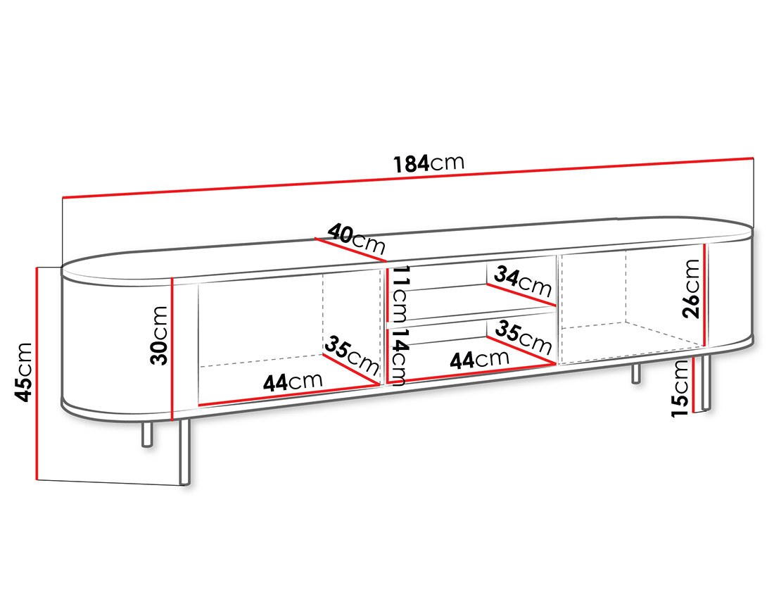 Meuble tv 184 cm 2 portes et 2 niches plateau effet marbre Sansa