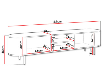 Meuble tv 184 cm 2 portes et 2 niches plateau effet marbre Sansa