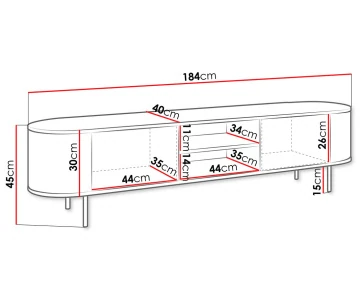 Meuble tv 184 cm 2 portes et 2 niches plateau effet marbre Sansa