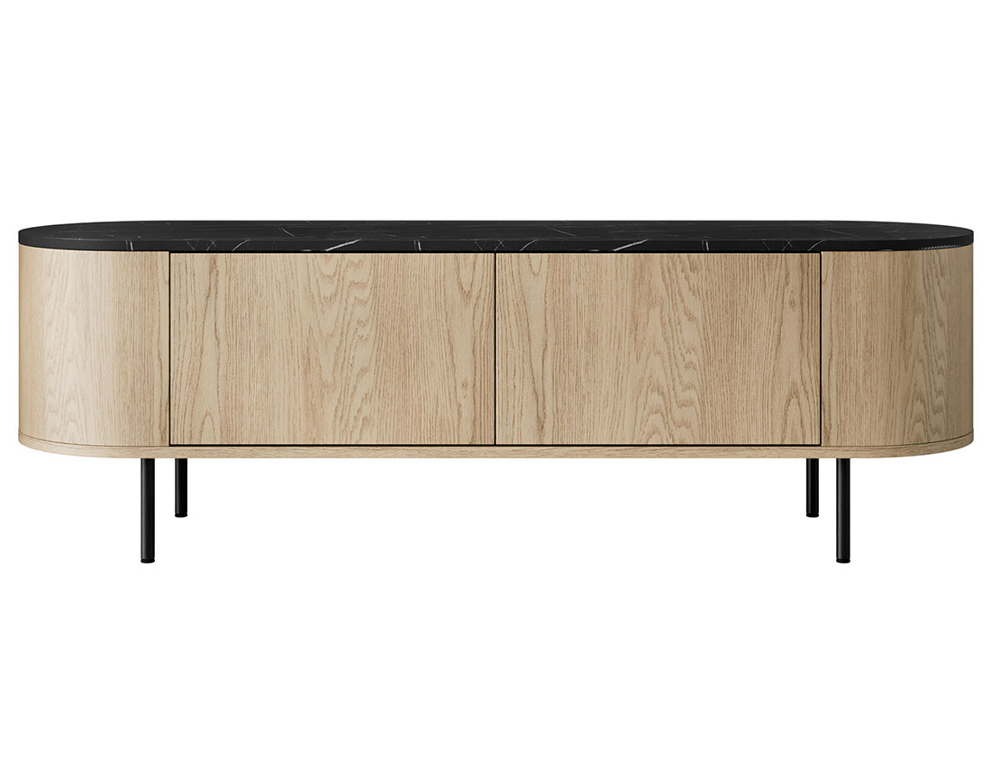 Meuble tv 139 cm 2 portes plateau effet marbre Sansa