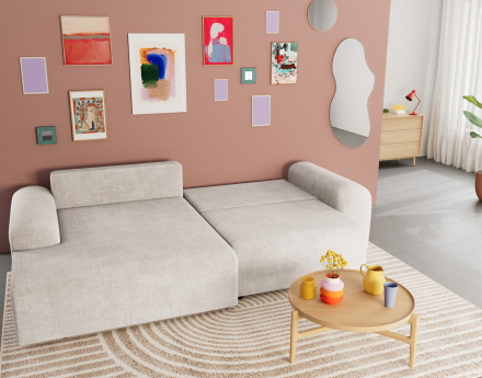 Canapé d'angle gauche 4 places convertible avec coffre en velours texturé Rebecca