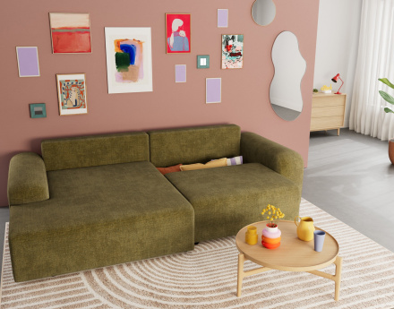 Canapé d'angle gauche 4 places convertible avec coffre en velours texturé Rebecca