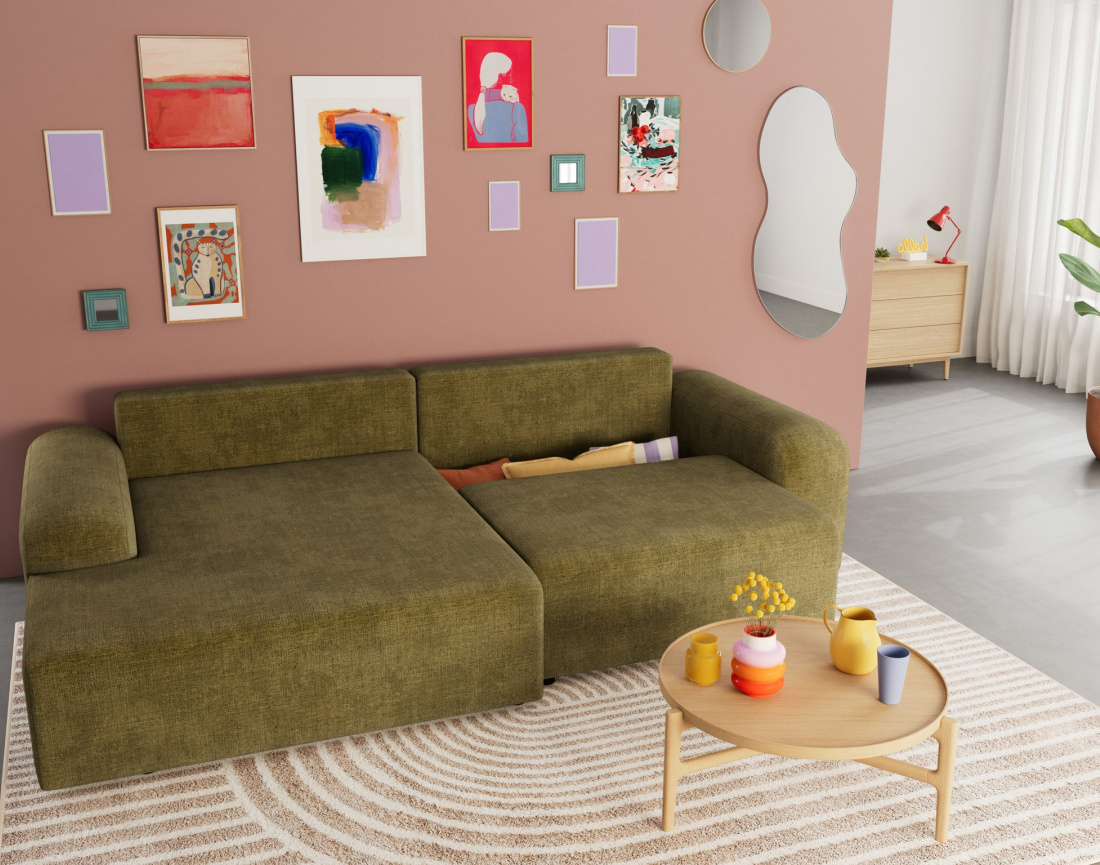 Canapé d'angle gauche 4 places convertible avec coffre en velours texturé Rebecca