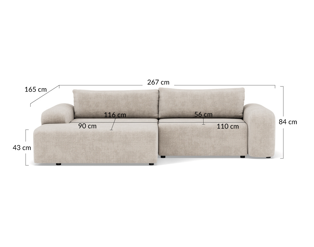 Canapé d'angle gauche 4 places convertible avec coffre en velours texturé Rebecca