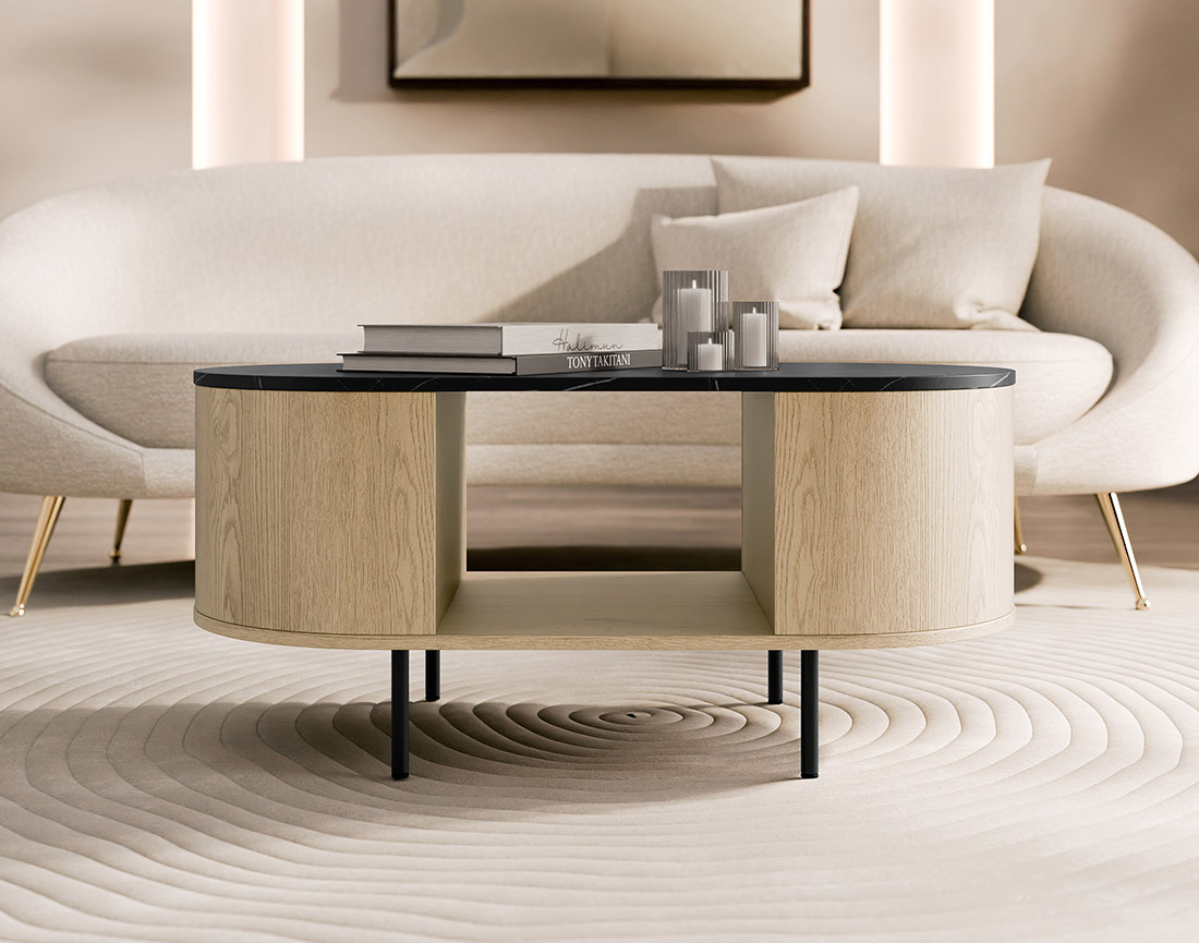 Table basse 100 cm 1 niche plateau effet marbre Sansa