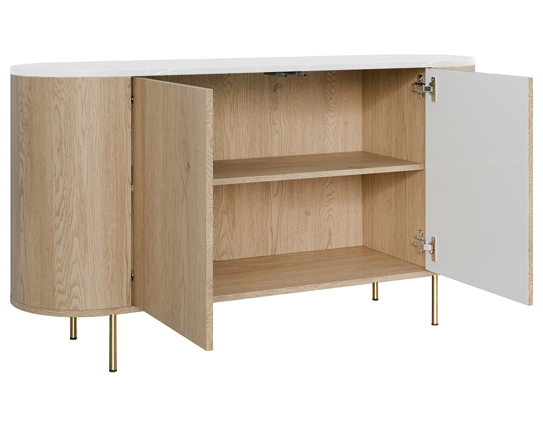 Buffet bas 139 cm 2 portes et 1 étagère plateau effet marbre Sansa