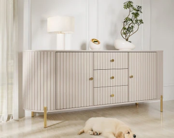 Buffet bas 178 cm 3 tiroirs, 2 portes et 2 étagères Jaime