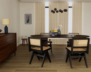 Table à manger ronde extensible bois foncé 4 à 8 personnes Freya