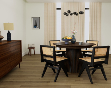 Table à manger ronde extensible bois foncé 4 à 8 personnes Freya