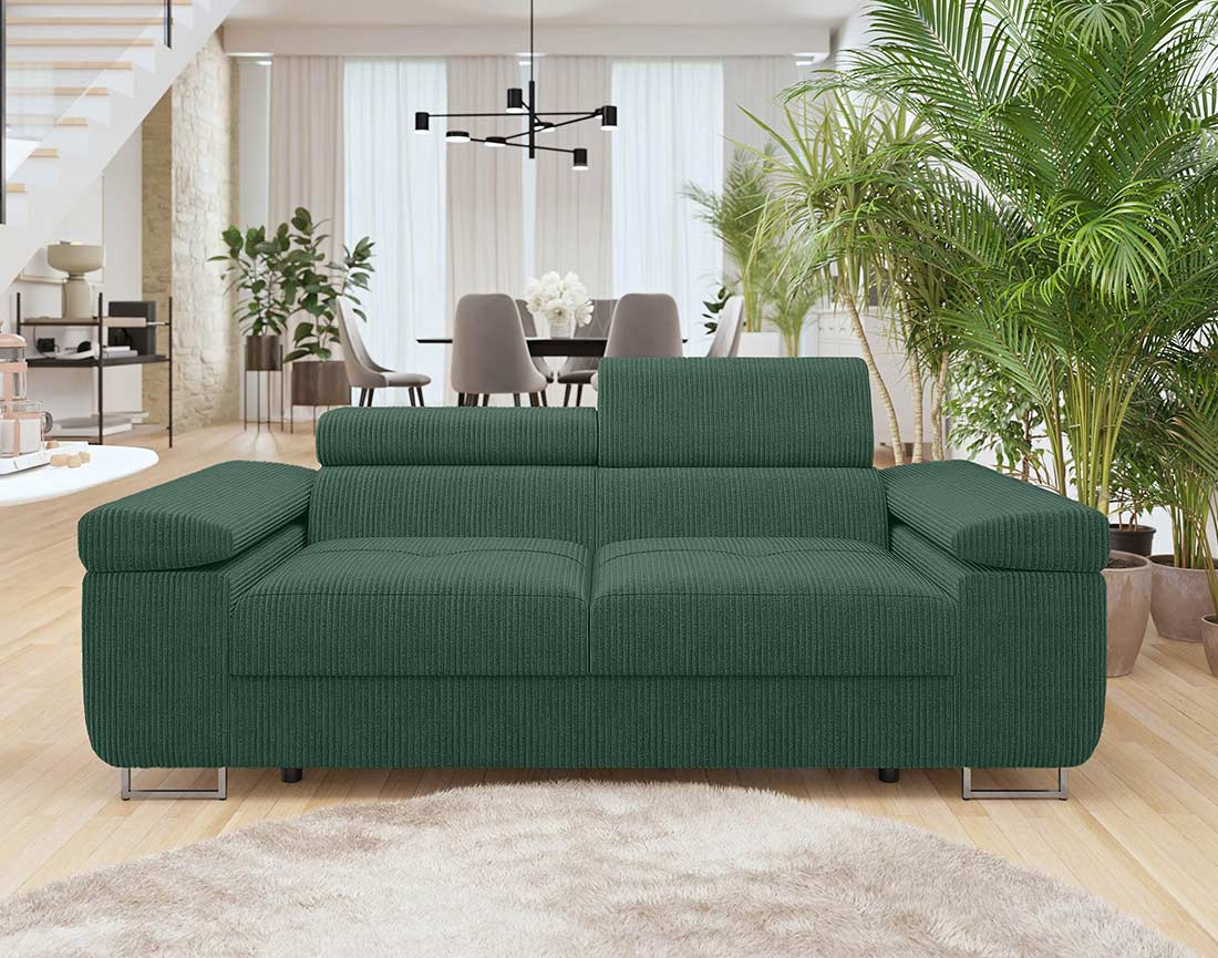 Canapé droit 2 places avec têtières ajustables en velours côtelé Pablo