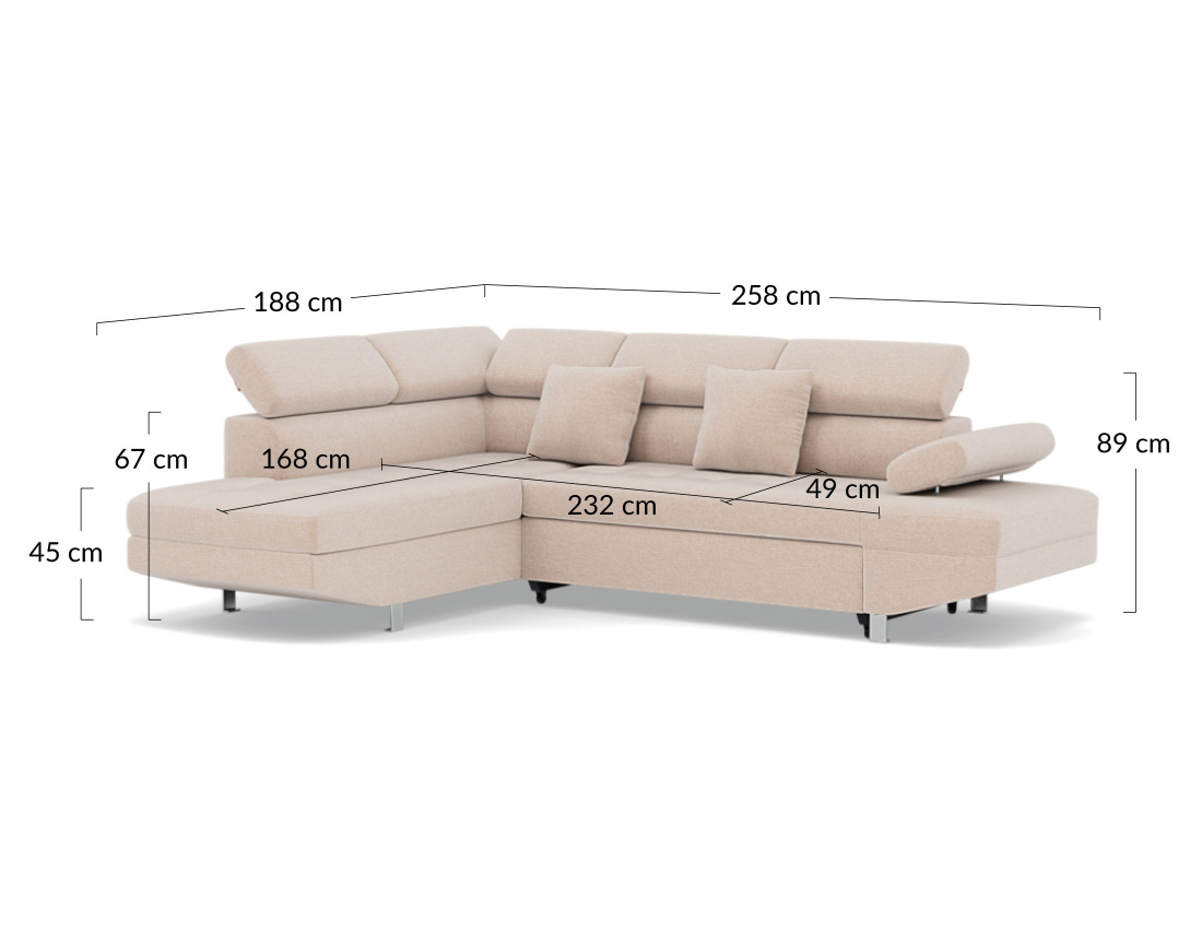 Canapé d'angle gauche 5 places convertible avec coffre et têtières réglables en velours texturé Margaux