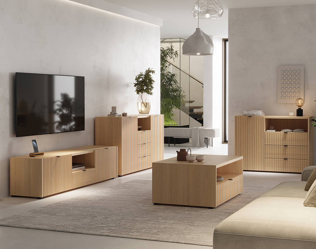 Buffet bas 150 cm 2 portes, 3 tiroirs et 1 niche Judy