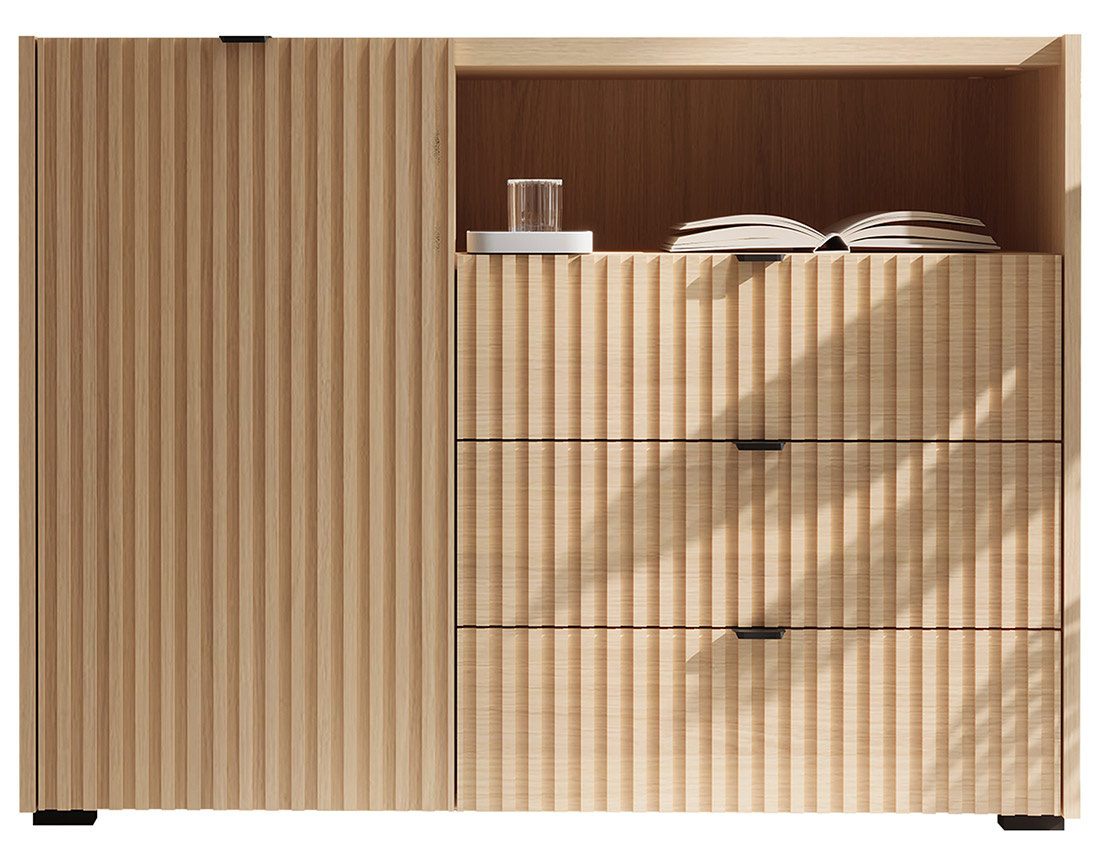 Buffet bas 106 cm 1 porte, 3 tiroirs et 1 niche Judy