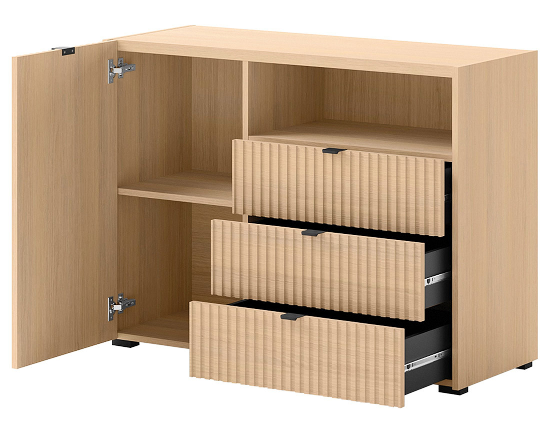 Buffet bas 106 cm 1 porte, 3 tiroirs et 1 niche Judy