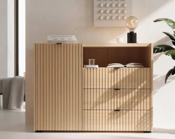 Buffet bas 106 cm 1 porte, 3 tiroirs et 1 niche Judy