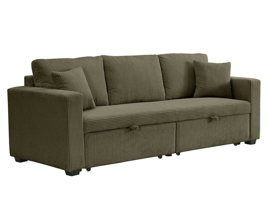 Canapé droit 3 places convertible en velours côtelé Cyrus