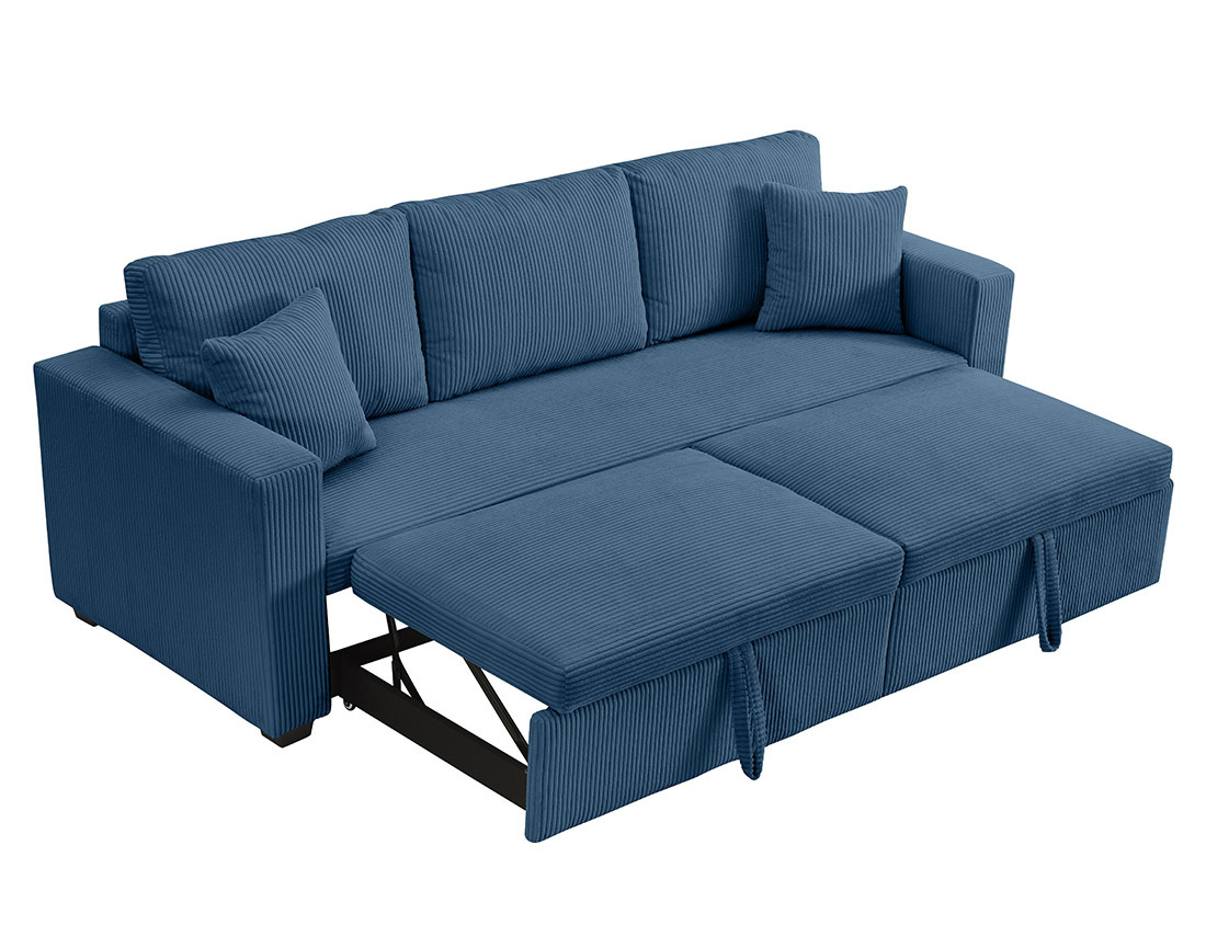 Canapé droit 3 places convertible en velours côtelé Cyrus