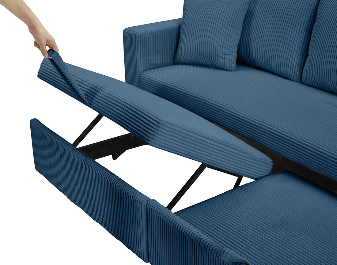 Canapé droit 3 places convertible en velours côtelé Cyrus