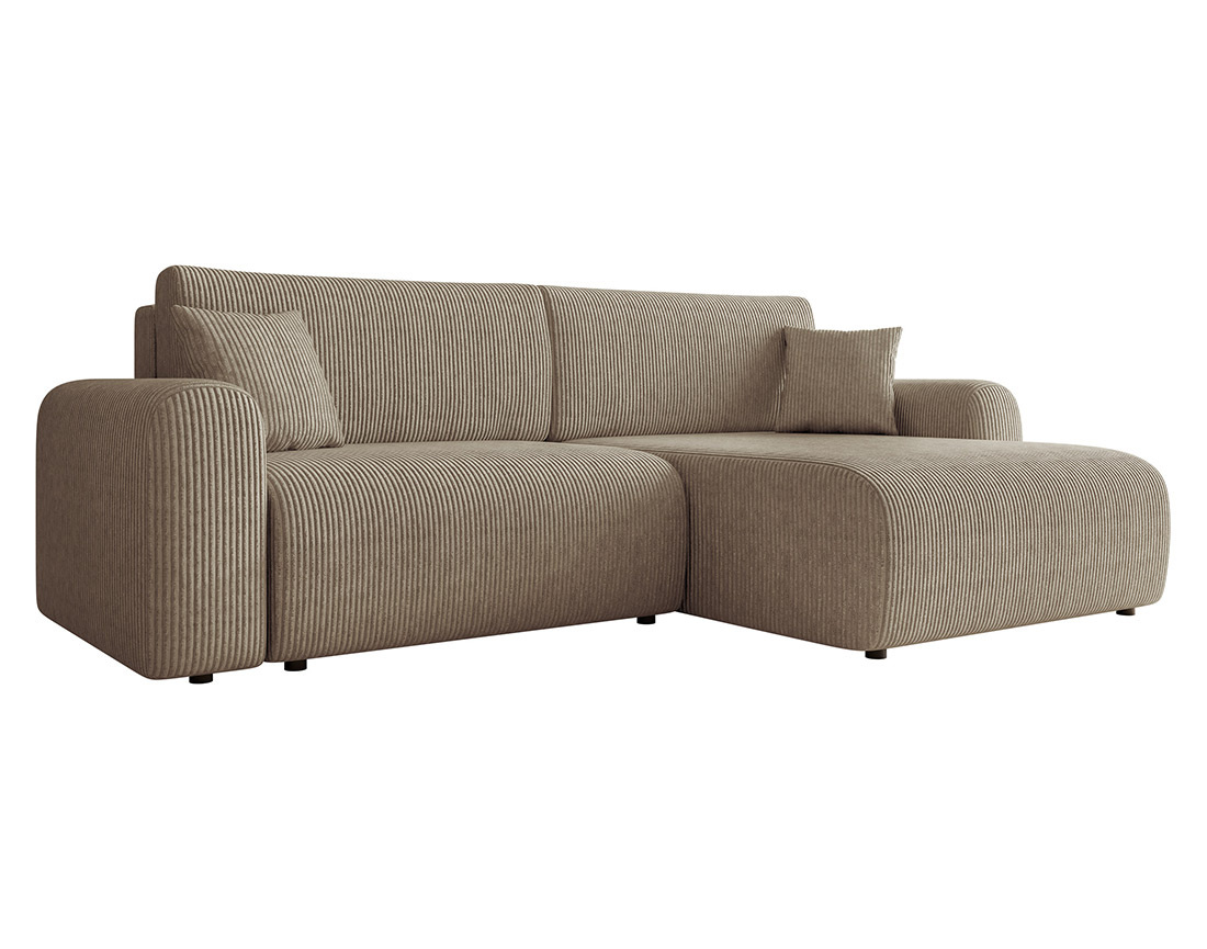Canapé d'angle réversible 4 places convertible avec coffre en velours côtelé Naomi