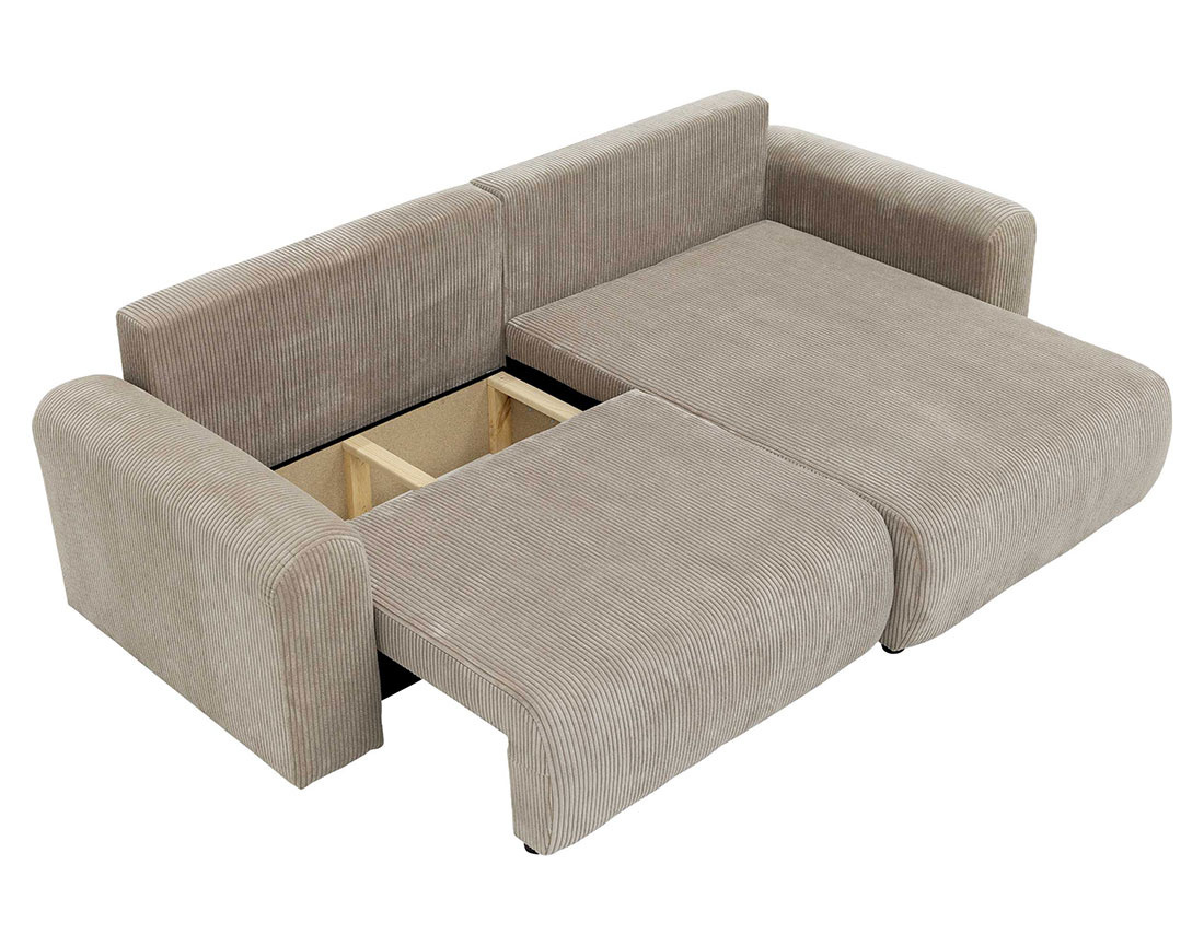 Canapé d'angle réversible 4 places convertible avec coffre en velours côtelé Naomi