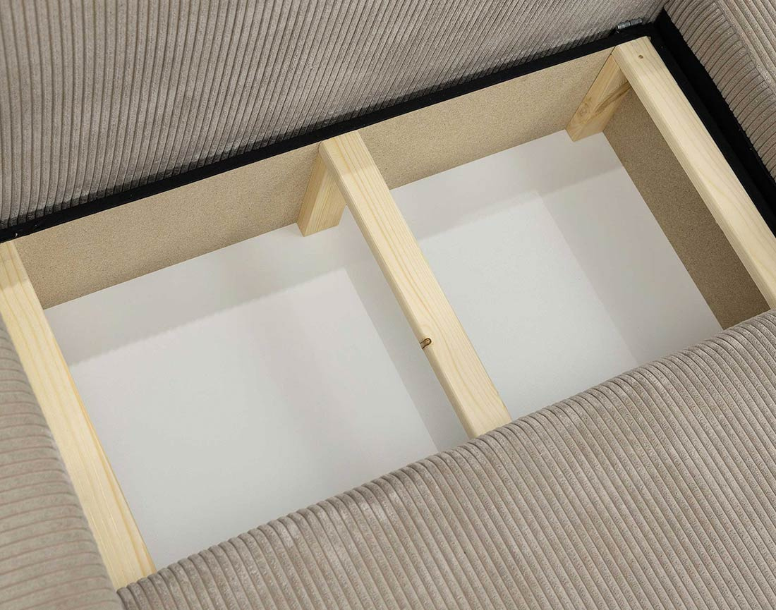 Canapé d'angle réversible 4 places convertible avec coffre en velours côtelé Naomi