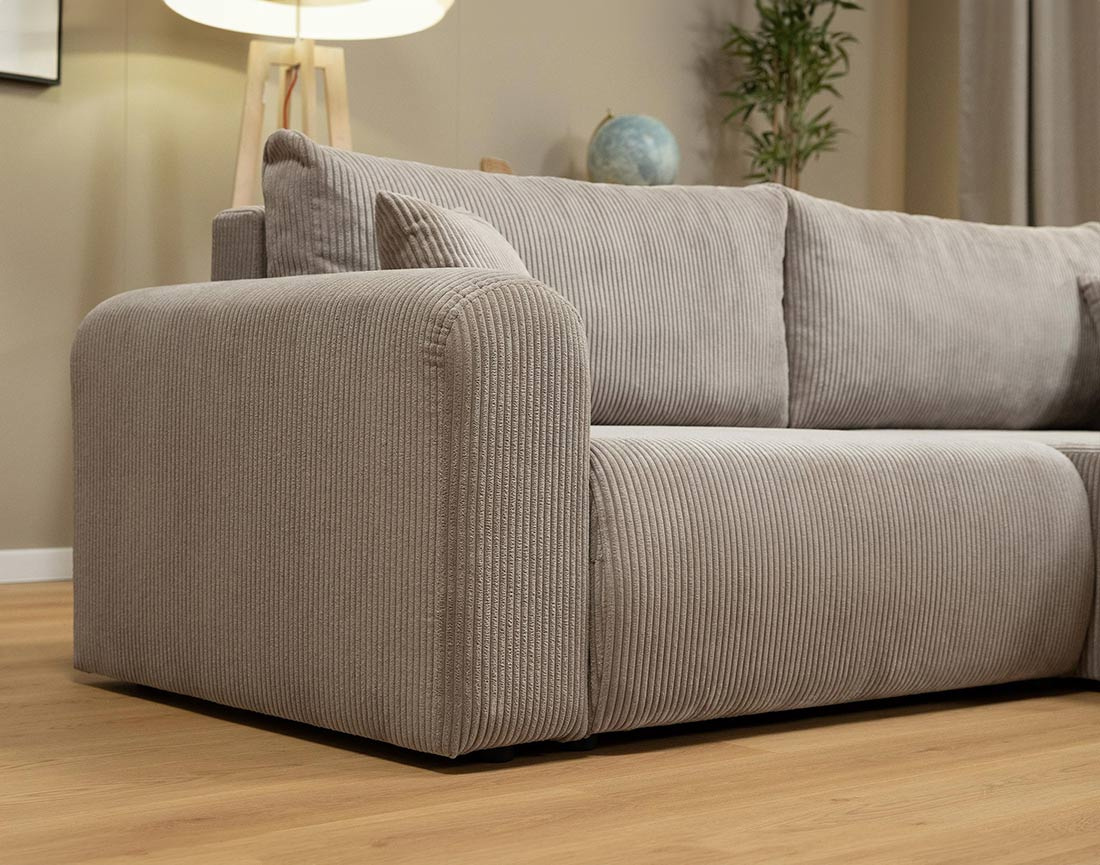 Canapé d'angle réversible 4 places convertible avec coffre en velours côtelé Naomi