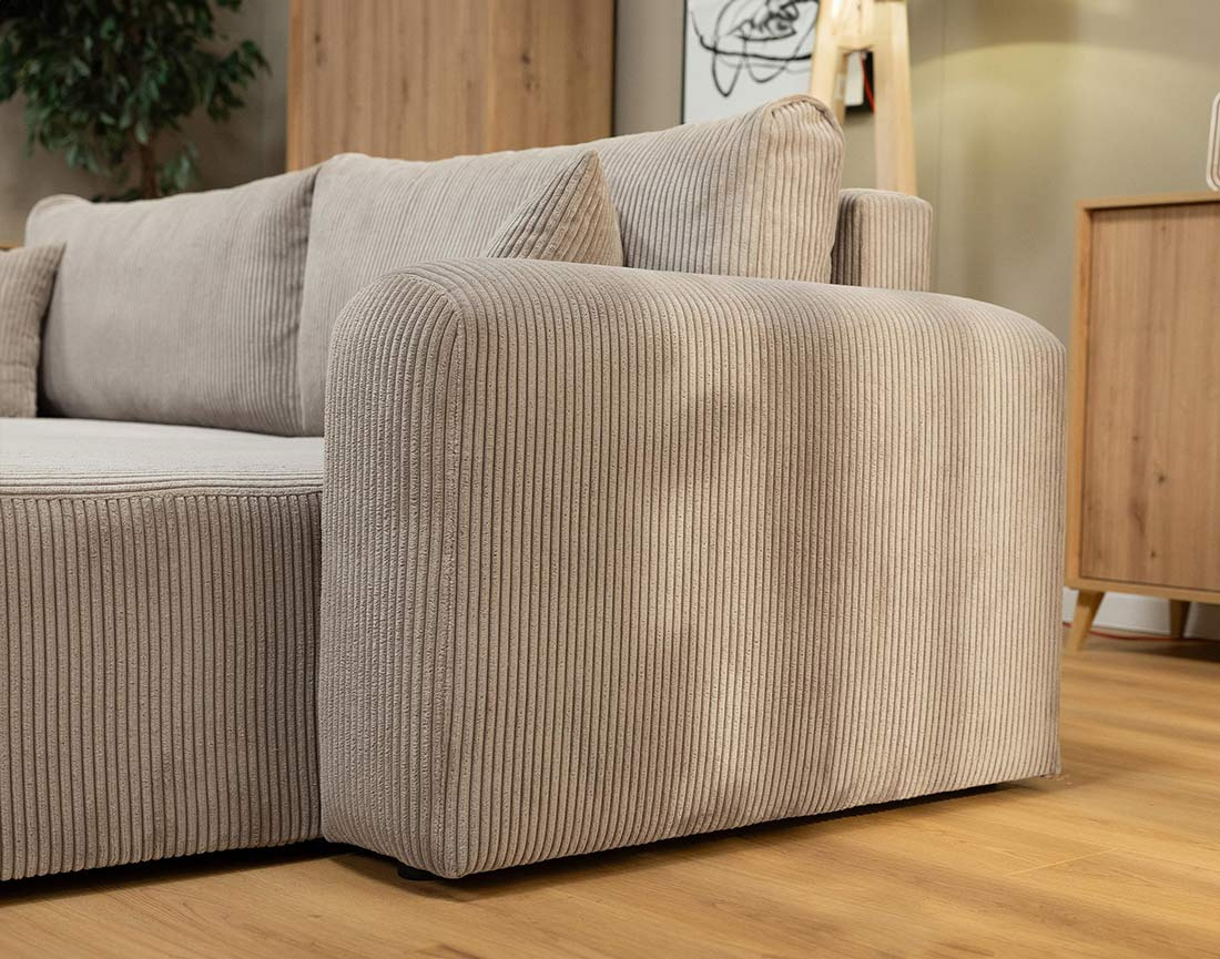Canapé d'angle réversible 4 places convertible avec coffre en velours côtelé Naomi