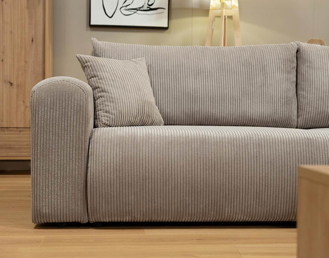 Canapé d'angle réversible 4 places convertible avec coffre en velours côtelé Naomi