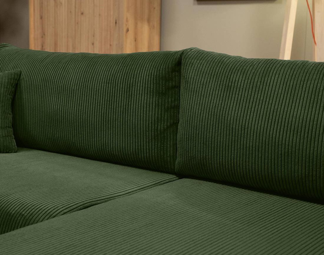Canapé d'angle réversible 4 places convertible avec coffre en velours côtelé Naomi