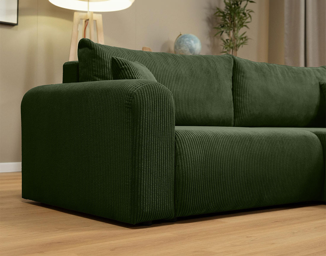 Canapé d'angle réversible 4 places convertible avec coffre en velours côtelé Naomi