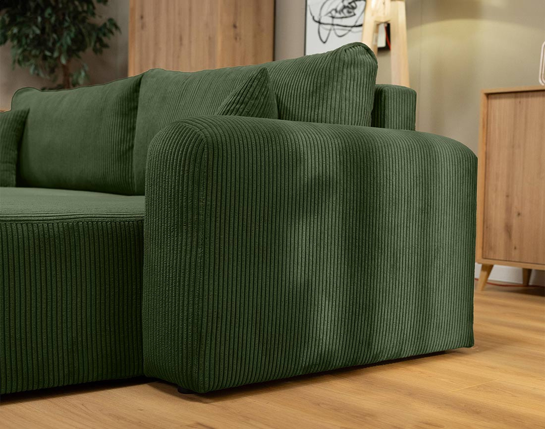 Canapé d'angle réversible 4 places convertible avec coffre en velours côtelé Naomi