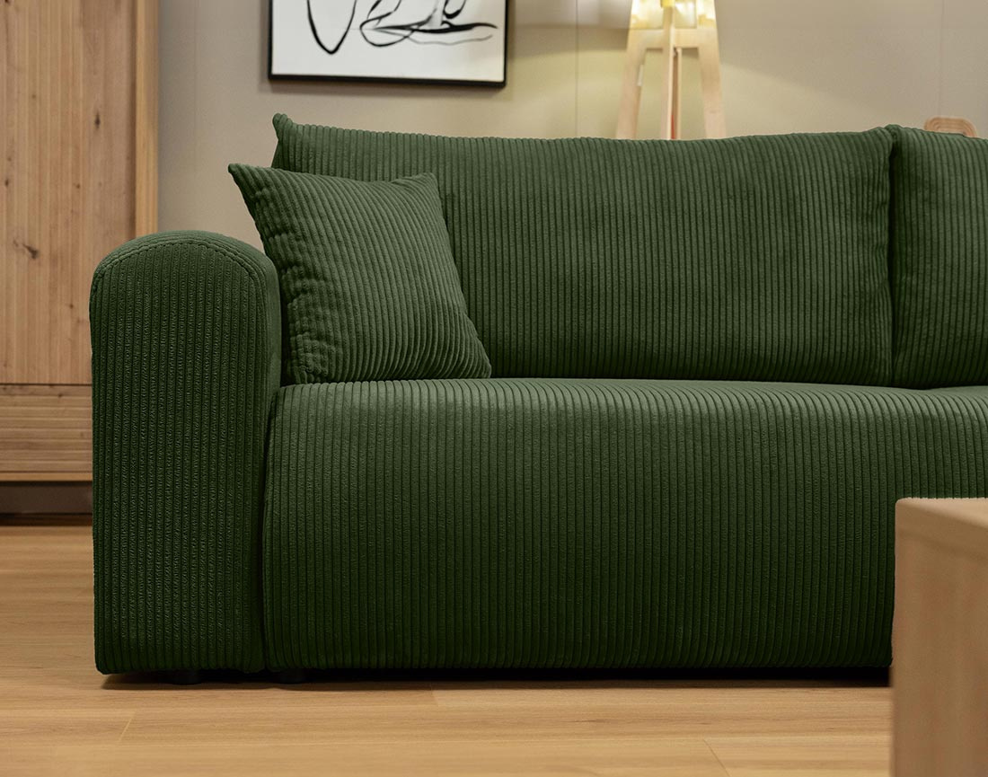 Canapé d'angle réversible 4 places convertible avec coffre en velours côtelé Naomi