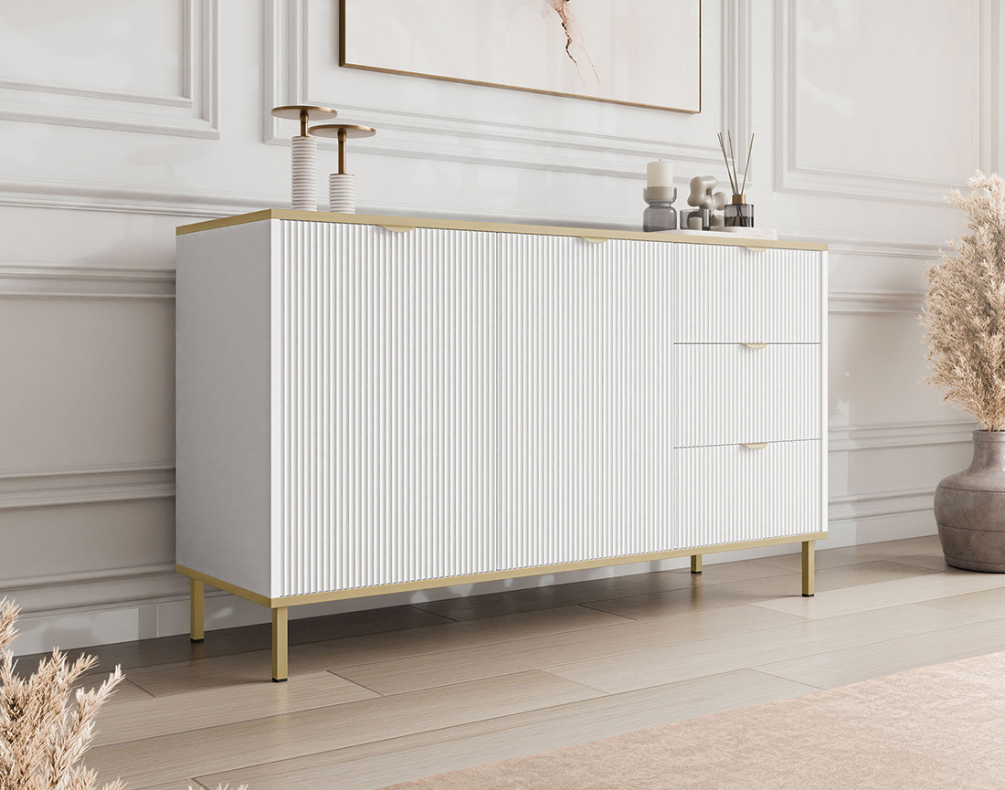 Buffet bas 135 cm 3 tiroirs et 2 portes Hope