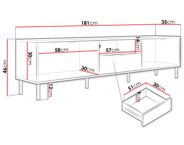Meuble tv 181 cm 2 portes et 1 tiroir Hope