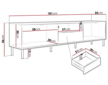 Meuble tv 181 cm 2 portes et 1 tiroir Hope