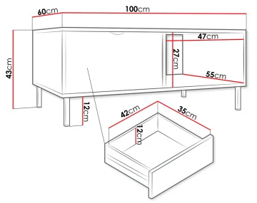 Table basse 100 cm 1 tiroir et 1 niche Hope